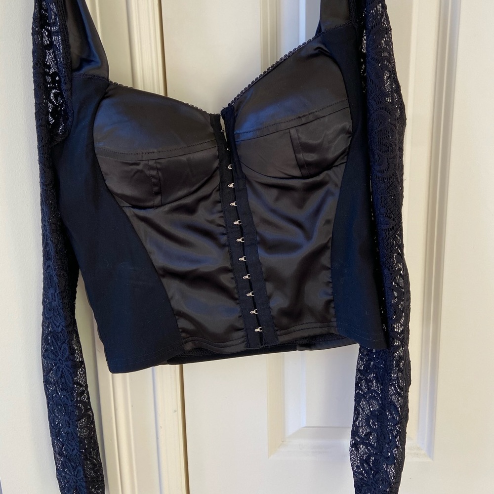 Black Corset shirt with  long mesh sleeves
